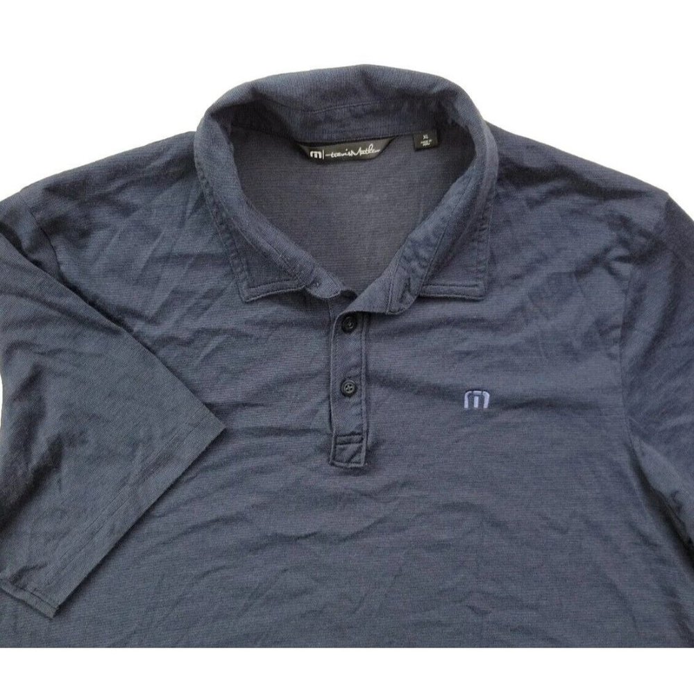 Travis Mathew Men's XL Navy Pin Stipe Casual Polo Golf Lightweight Breathable